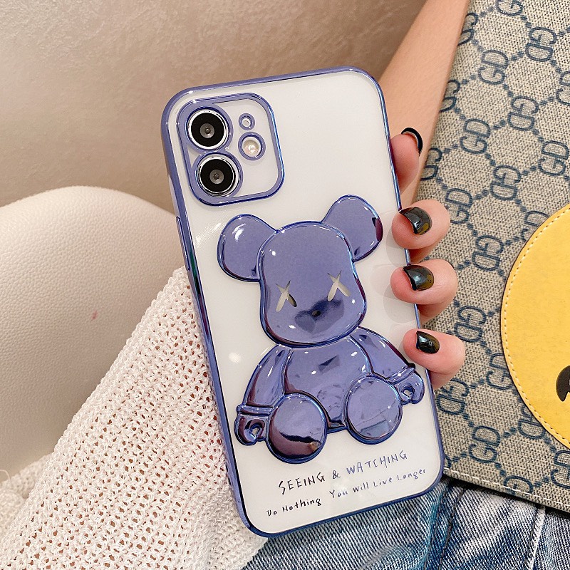 Ốp Iphone Gấu Bearbrick viền xi Hồng Tím 6/6plus/6s/6splus/7/7plus/8/8plus/x/xr/xs/Xsmax11/12/13/14/pro/max/promax/plus