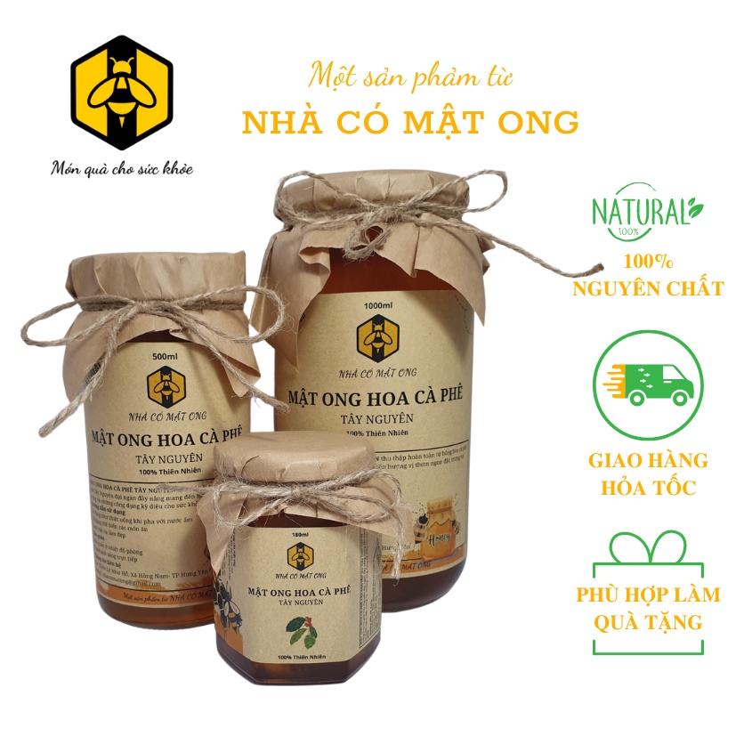 Mật ong nguyên chất hoa cà phê Tây Nguyên ngon đặc biệt 100% tự nhiên lọ thủy tinh 180ml/500ml/1000ml