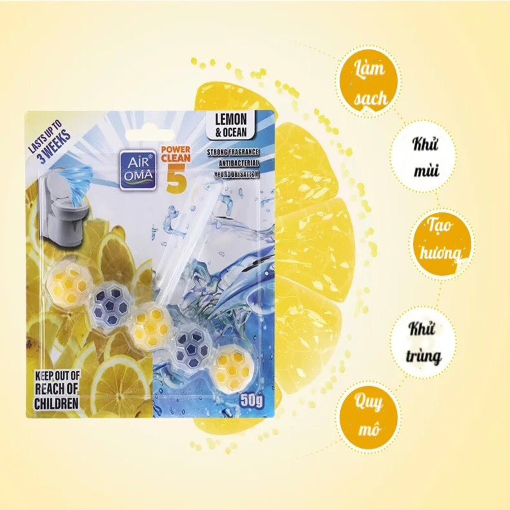 Viên treo bồn cầu VIM Power Clean 5 khử mùi nhà vệ sinh thơm bồn cầu 50g