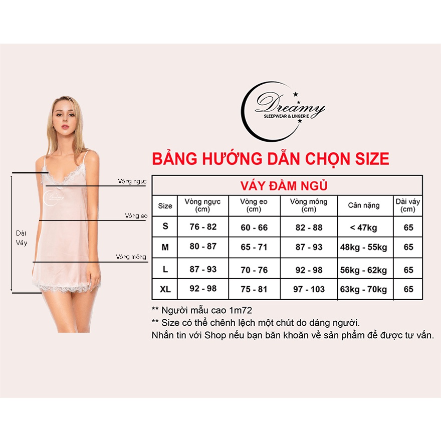 Váy ngủ sexy 2 dây lụa mềm mịn quyến rũ , đồ ngủ sexy nữ dáng suông Dreamy VS03