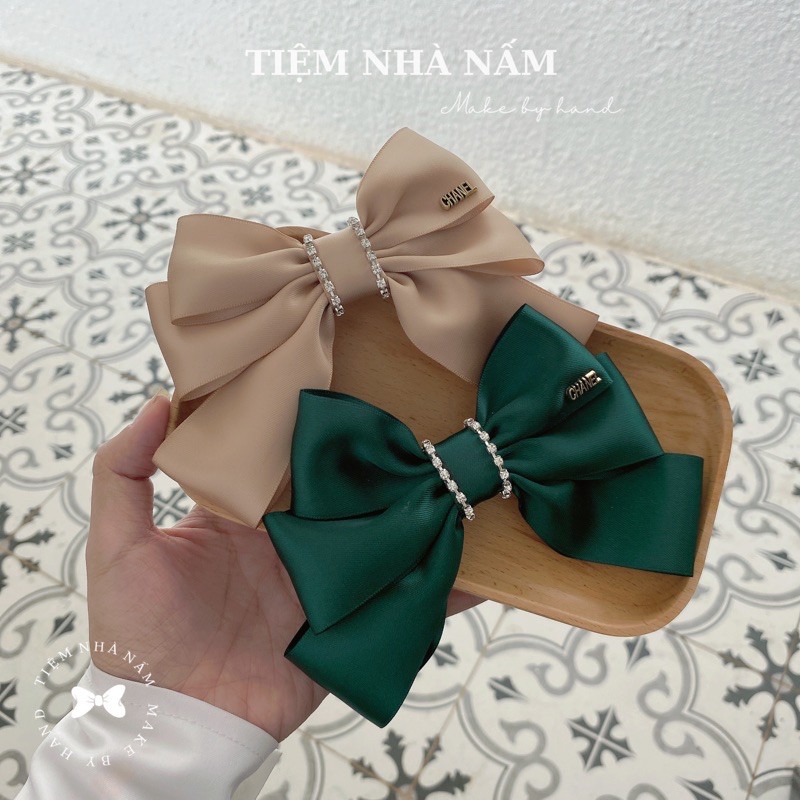 🎀 KẸP TÓC NƠ 3 TẦNG VIỀN ĐÁ KÈM TAG CHỮ TIỂU THƯ CAO CẤP (có ảnh mẫu chụp ) - [ Nhà Nấm handmade ]h