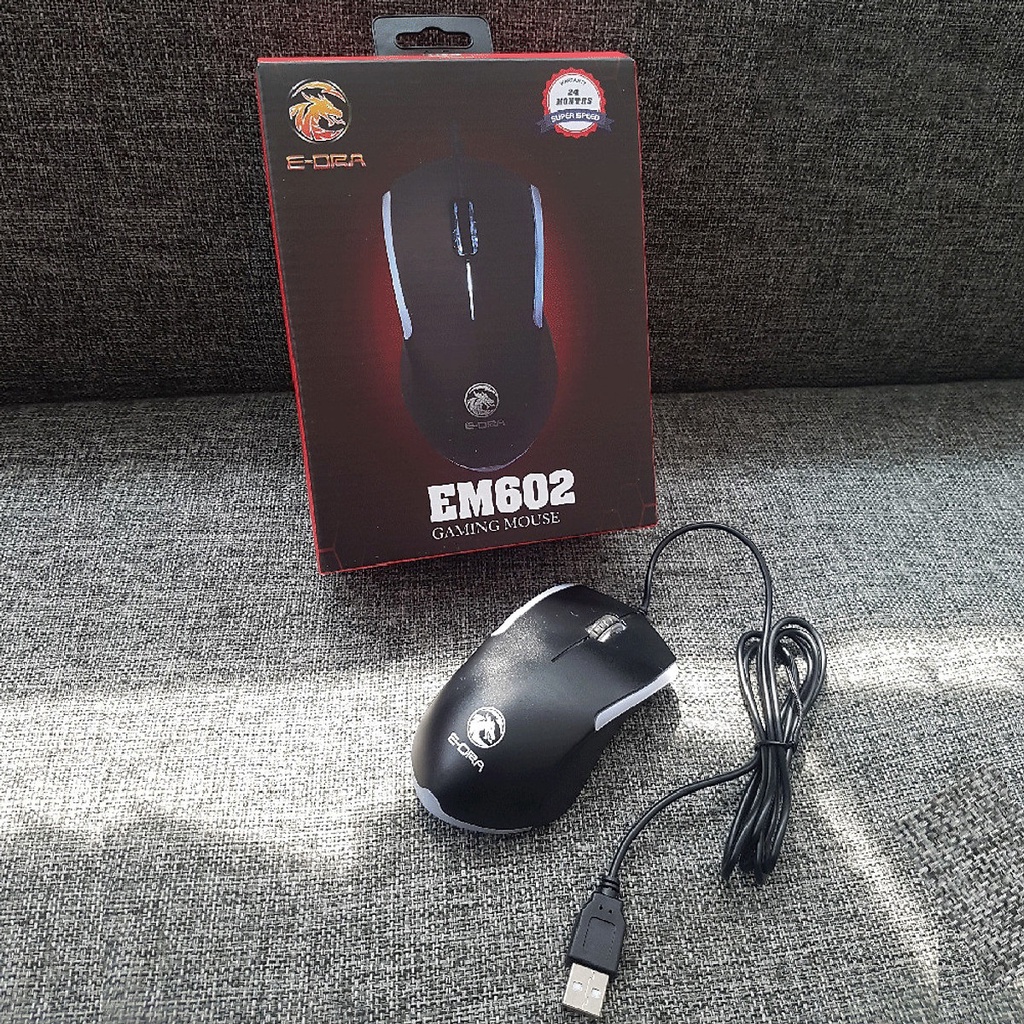 Chuột gaming có dây E-Dra EM602 - Kết nối USB - Chống nước - 12000 DPI - LED RGB