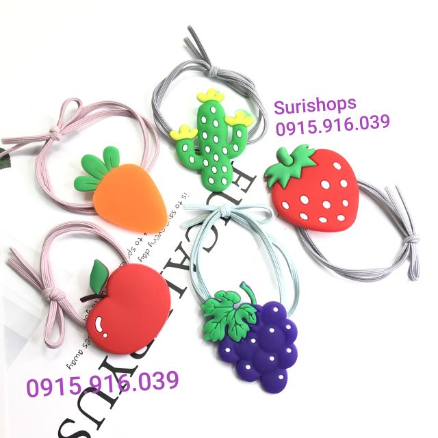 Set 2 Buộc Tóc trái cây, Cột Tóc Nữ Hình Trái Cây Bằng Cao Su Mềm