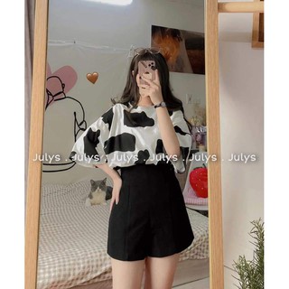 [Kèm Video Ảnh Thật] Áo Thun Nữ Bò Sữa Form Rộng Đẹp Tay Lỡ Giấu Quần Dáng Unisex In Hình Mặc Cặp Nhóm Lớp