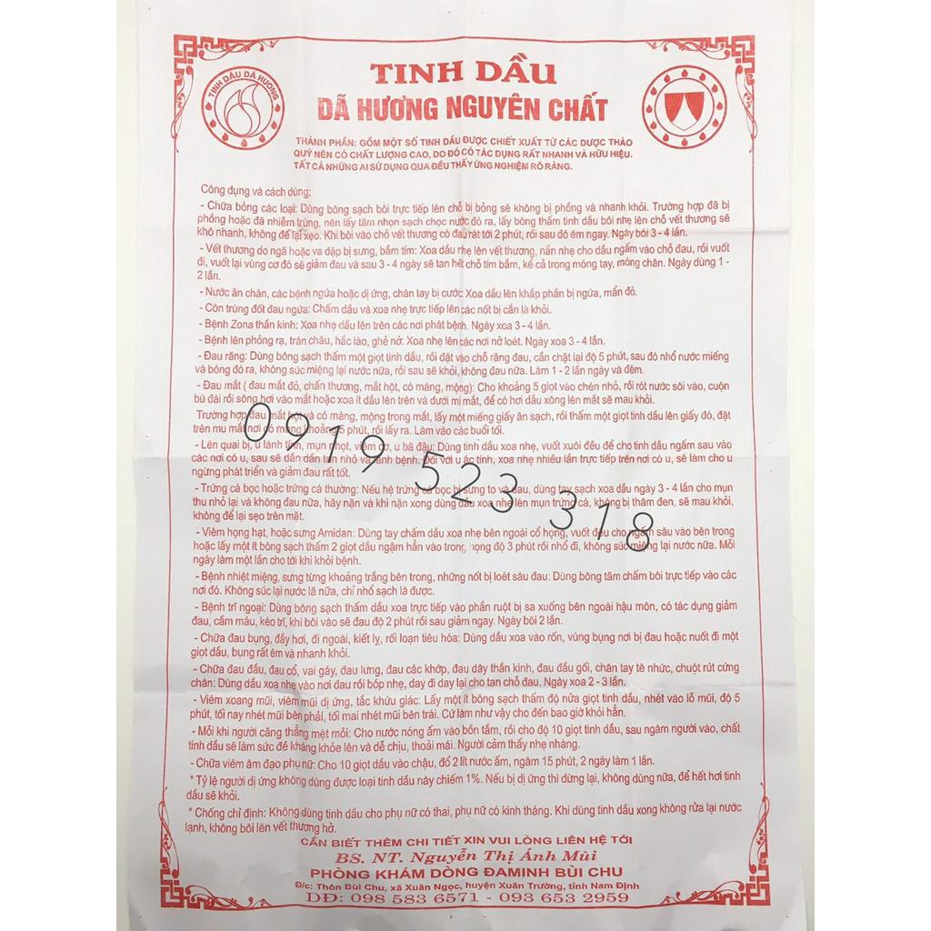 TINH DẦU DÃ HƯƠNG NGUYÊN CHẤT BÙI CHU