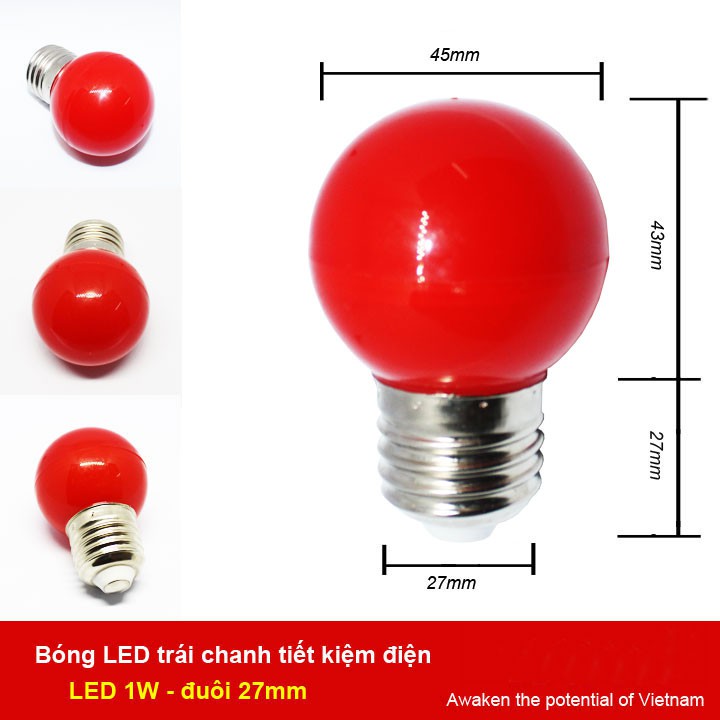 Bóng đèn Led trái chanh 1W Rạng Đông A45 trang trí màu đỏ, vàng, xanh lá, xanh lam, trắng