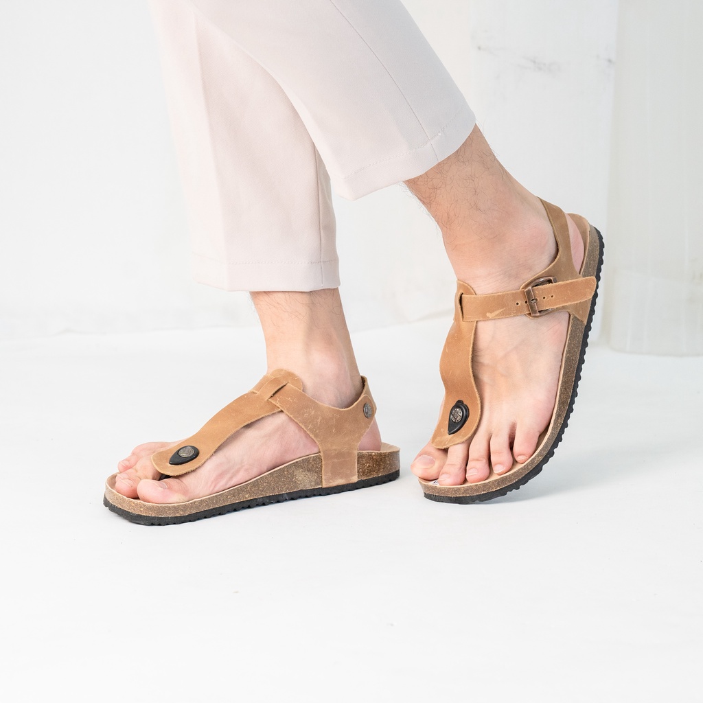 DK10 - Sandal Đế Trấu BIOLINE Official Quai Da Bò Tách Ngón Lót Pu Kem Chống Nước