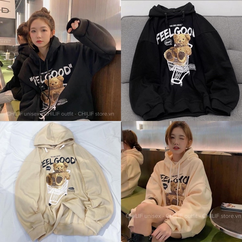 Áo Hoodie “ FeelGood “ Chất nỉ bông mềm mịn Form rộng unisex Nam/ Nữ ( Ảnh + Video thật 100% Hình in cực đep nét chuẩn )