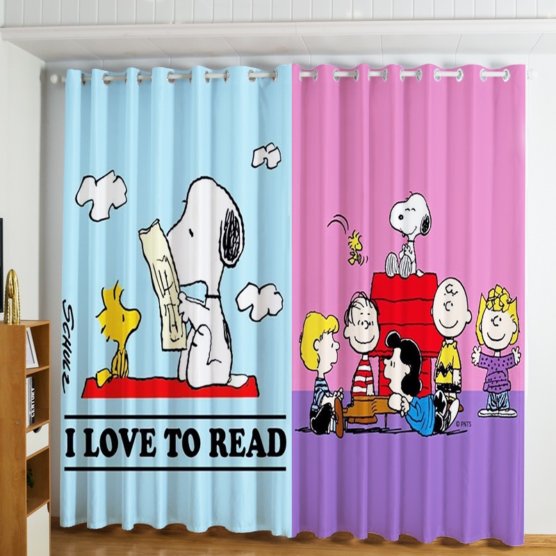 Rèm cửa họa tiết hoạt hình Snoopy đáng yêu cho phòng ngủ bé gái