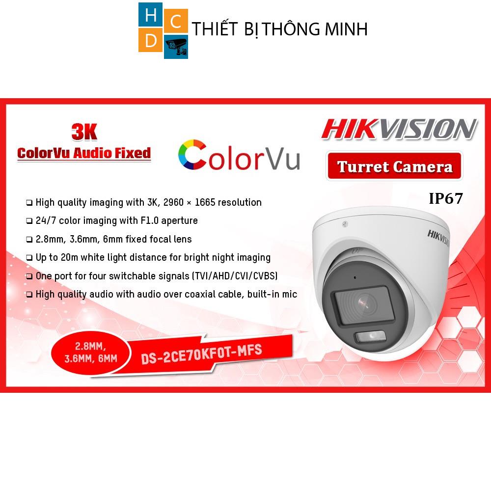 Camera Hikvision 5mp/2K+ có màu ban đêm DS-2CE70KF0T-MFS đèn trợ sáng 20m tích hợp mic vỏ kim loại