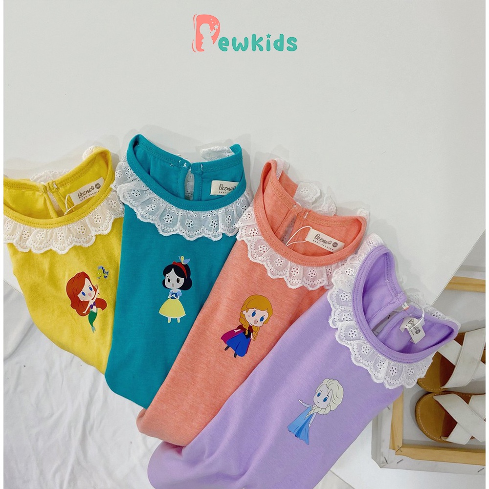 Áo cộc tay cho bé gái Dewkids vải cotton thoáng mát, tay phối bèo điệu đà nữ tính