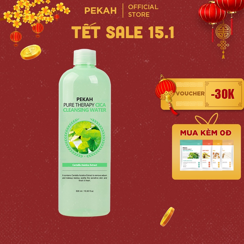 Nước Tẩy Trang Rau Má Ngăn Ngừa Và Cải Thiện Da Mụn PEKAH Pure Therapy Cica Cleansing Water 500ml