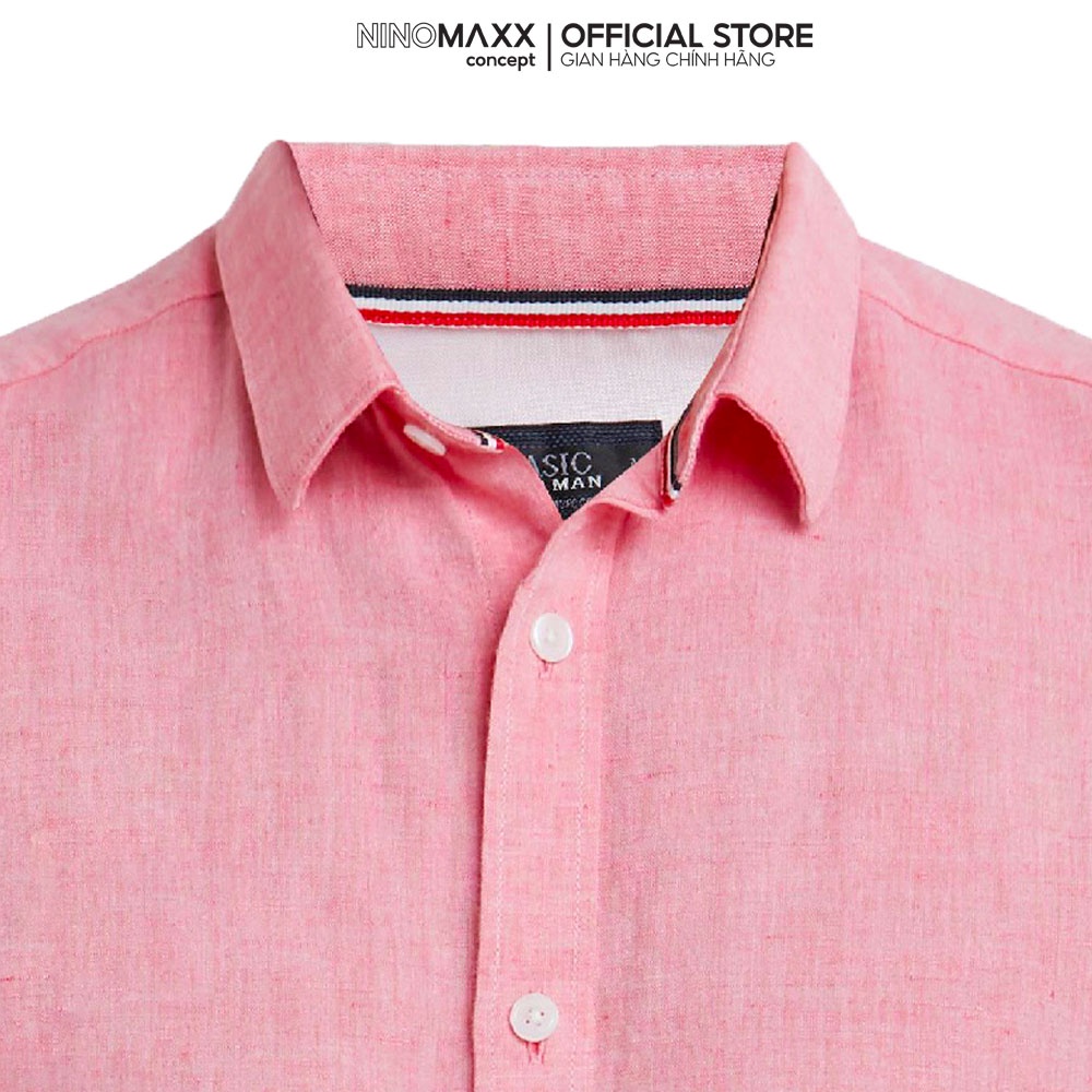 NINOMAXX Áo Sơ Mi Nam ngắn tay dáng slim fit cotton pha lanh 1902036