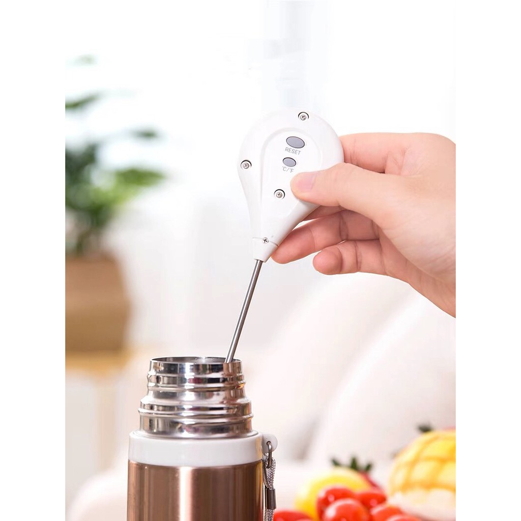 Nhiệt kế điện tử đa năng Deli đo nhiệt độ sữa, nước, thực phẩm, chất lỏng, bấm giờ, gấp gọn chất liệu an toàn