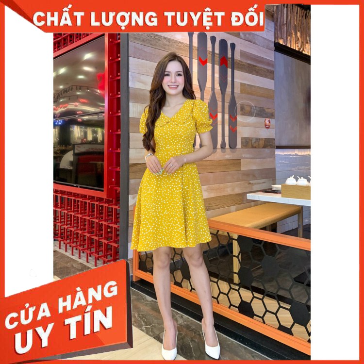 (Lịch thiệp/Sang trọng) Đầm xòe chấm bi cổ sen SE FASHION -MKFDY0222 (Đẹp nhất, dễ thương) (Giá tốt/Hot)