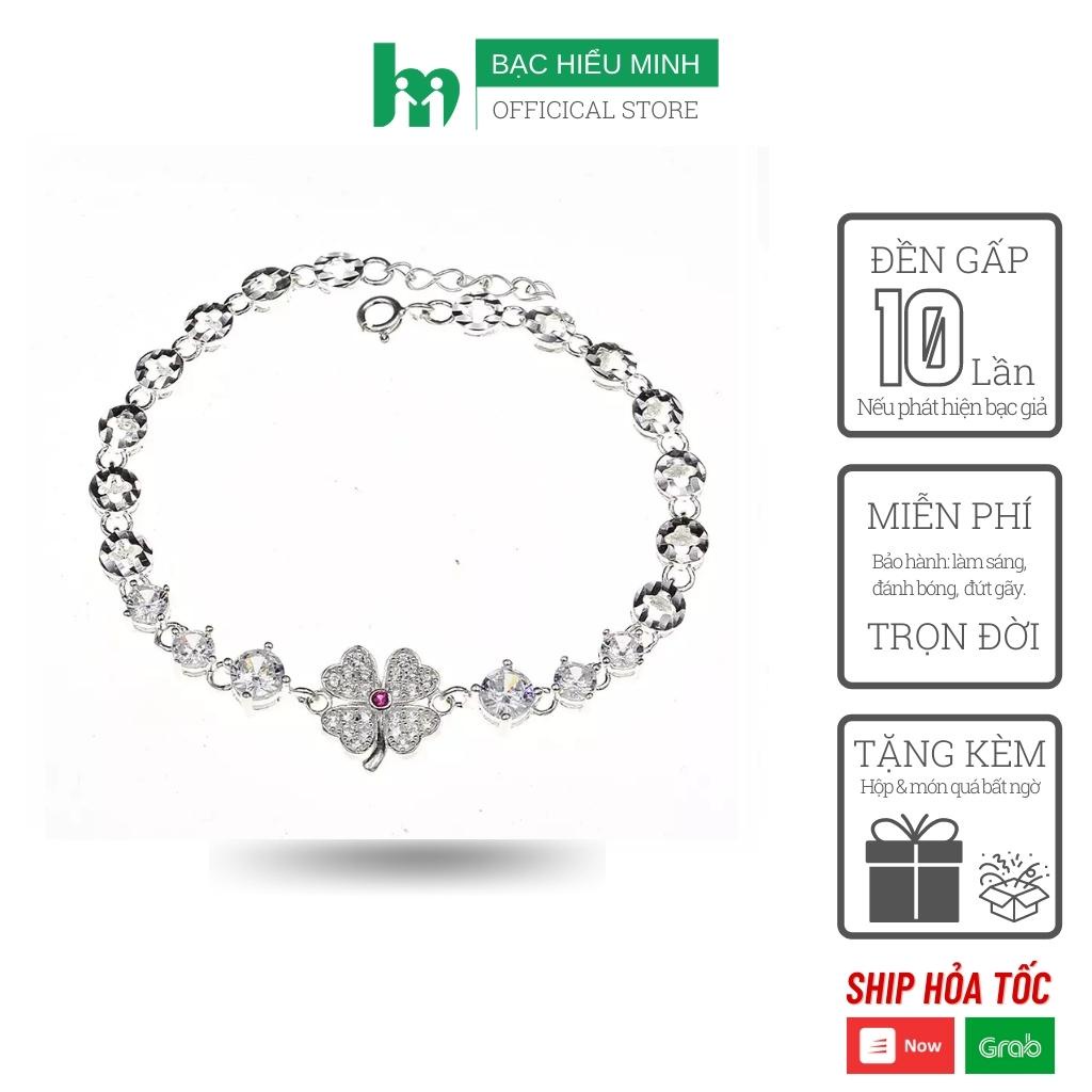 Vòng tay nữ BẠC HIỂU MINH LTU519 cỏ 4 lá may mắn đính đá bạc thật 925