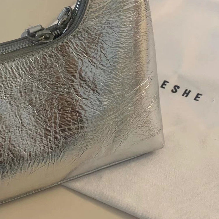 Túi Xách Hàn Quốc Niche hobo Mini 2022 Màu Bạc Nhấp Nháy Phong Cách Jingyuan