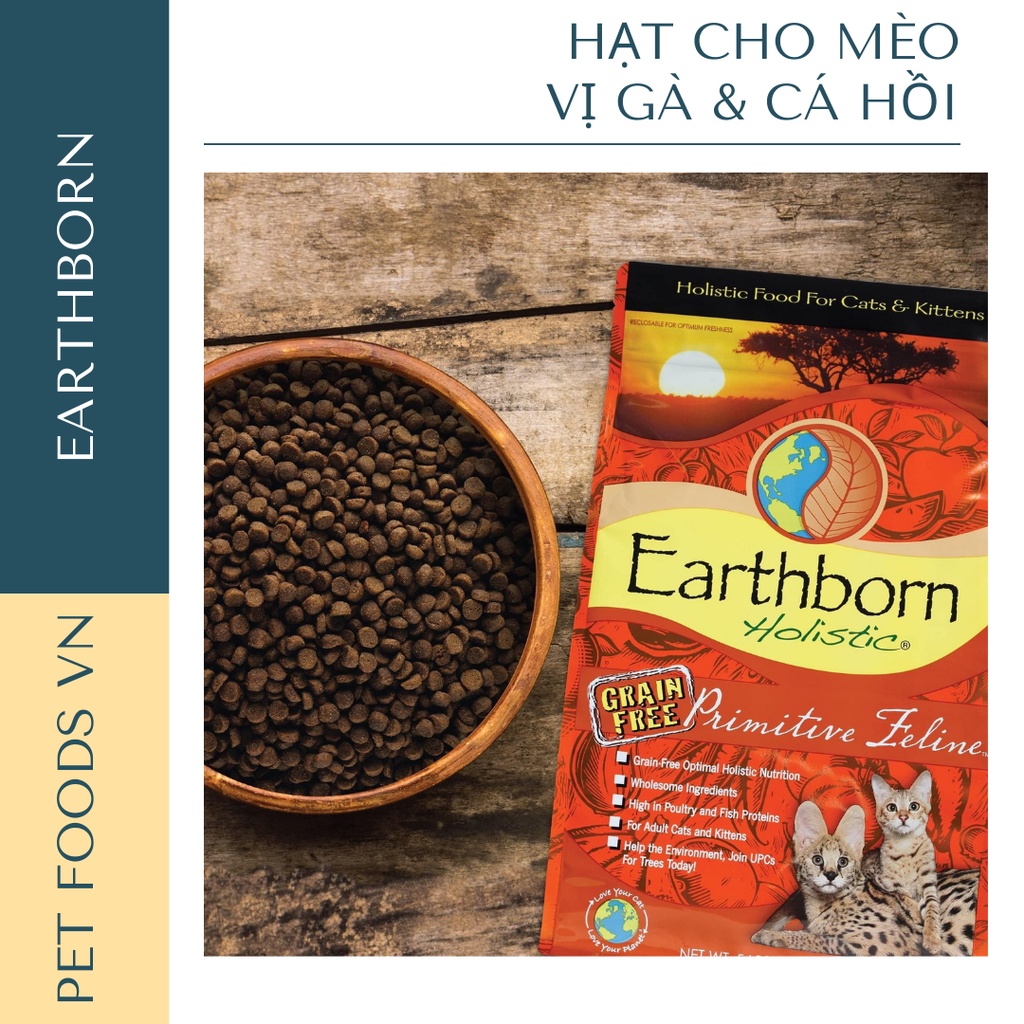 Hạt cho mèo EARTHBORN Primitive Feline 6kg vị Gà, Cá Hồi &amp; Cá Trích