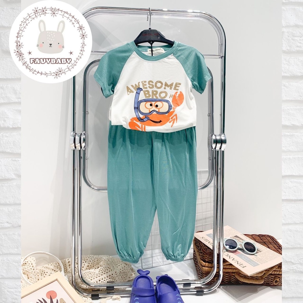 Bộ MINKY MOM Bé Trai Bé Gái Alibaba Cộc Tay Hoạ Tiết Hoạt Hình Mèo Thỏ Cua Bé Đi Học Đi Chơi 0 1 2 3 4 5 Tuổi - Favybaby