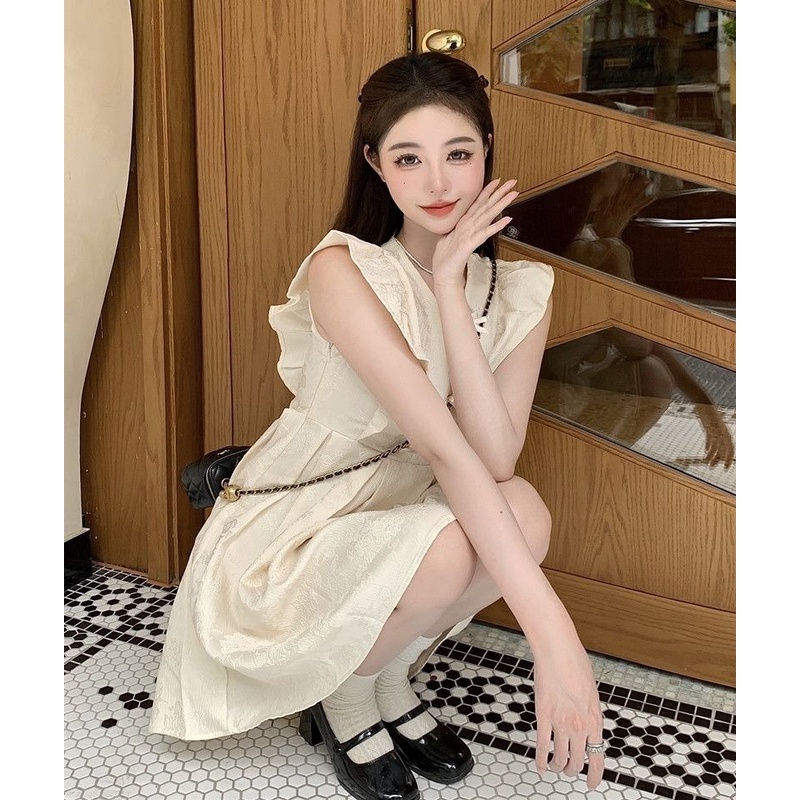 Đầm Dáng Chữ A Tay Bay Thắt Nơ Phong Cách Trung Hoa Cổ Điển Ngọt Ngào Thời Trang Mùa Hè Hàng Mới Dành