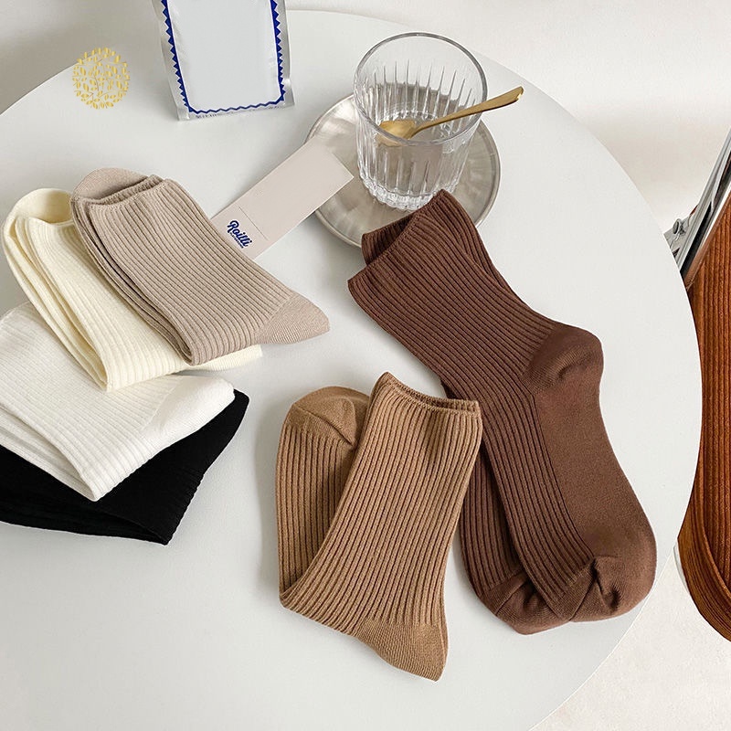 Vớ cotton cổ cao họa tiết kẻ sọc phong cách ulzzang Hàn Quốc dành cho nam và nữ