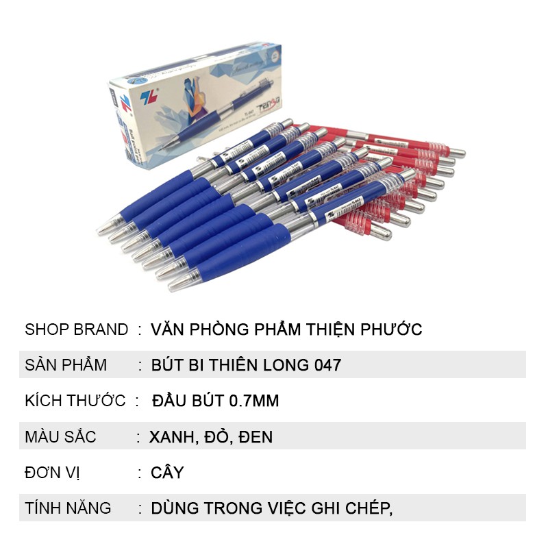 Bút bi Thiên Long xanh nhiều màu 047 đầu bút 0.7mm cho nét bút đậm THIỆN PHƯỚC