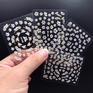Sticker dán móng nail hoa trắng đen 3d