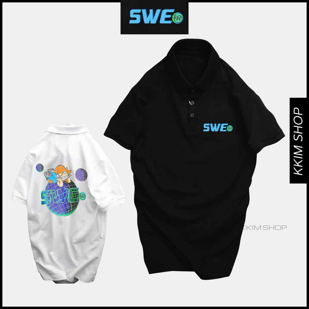 Áo POLO SWE, Full Size Nam Nữ, chất Thun Cá Sấu Poly Thái, áo có cổ trắng, đen, cổ trụ Unisex. KKIMSHOP