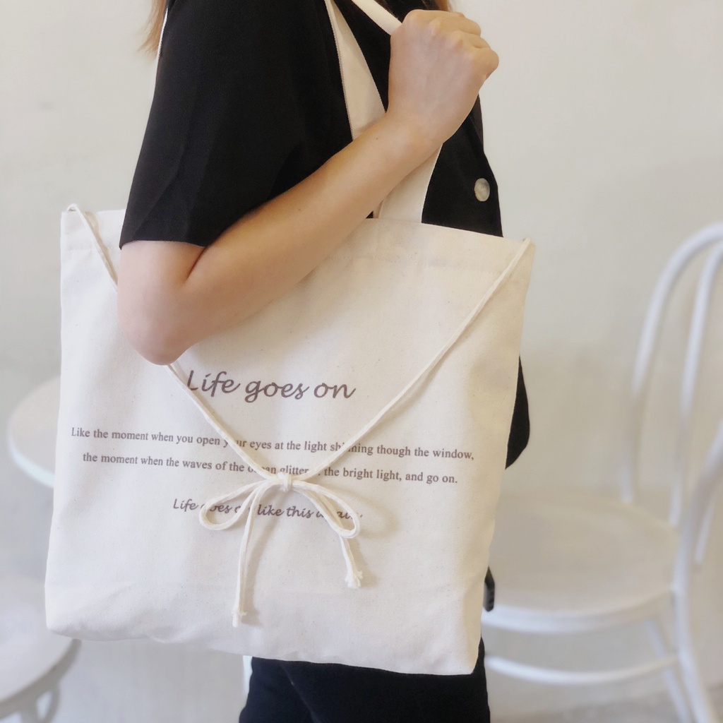 Túi tote kem vải canvas mộc Tadi house xinh xắn style vintage