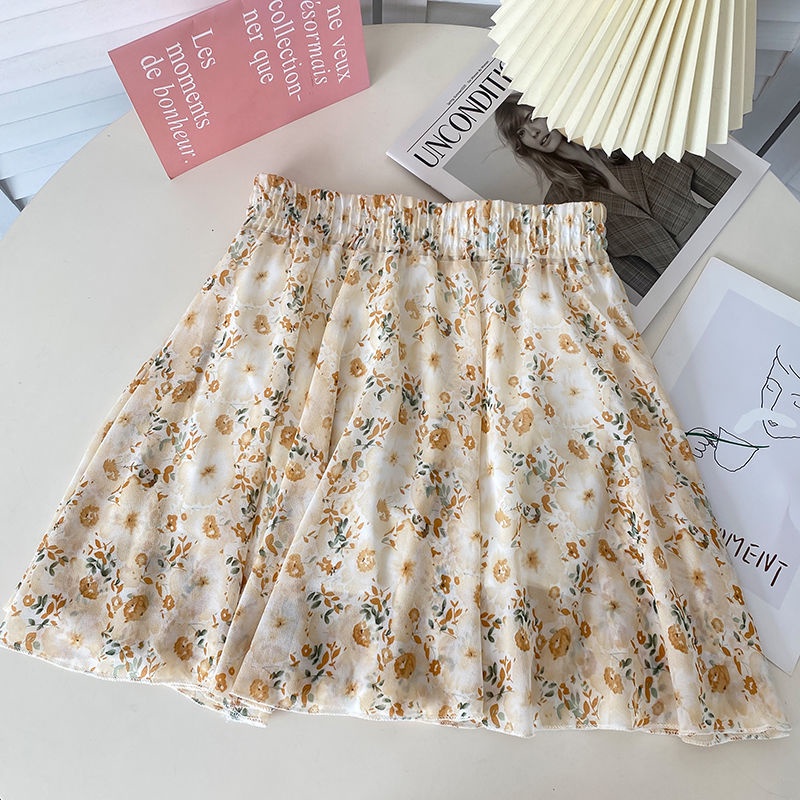 Jiashucheng Hàng Có Sẵn Chân Váy Ngắn Dáng Chữ A Lưng Cao In Hoa Màu Trơn Phong Cách Thần Tiên Mùa Hè Cao Cấp Dành Cho Bạn Nữ