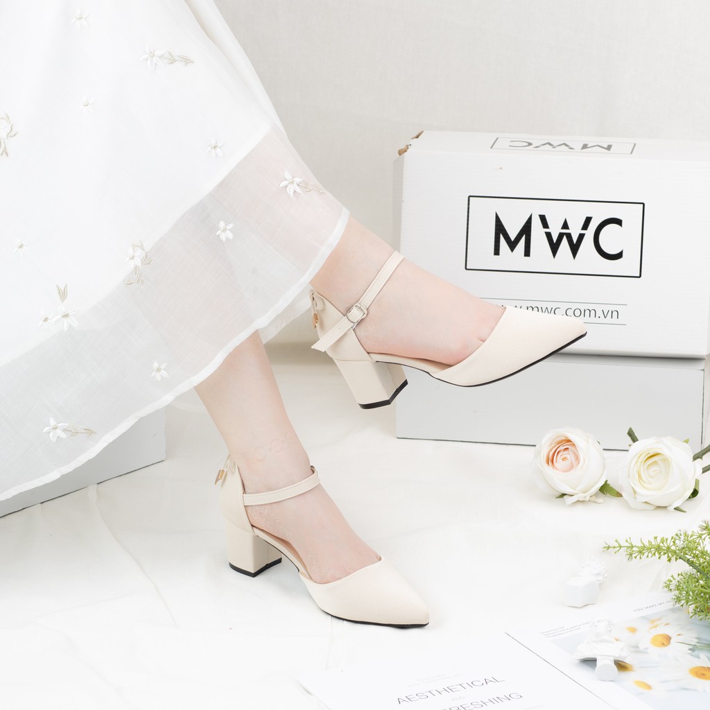Giày Cao Gót Nữ MWC Mũi Nhọn Quai Hậu Lụa Satin NUCG-3970