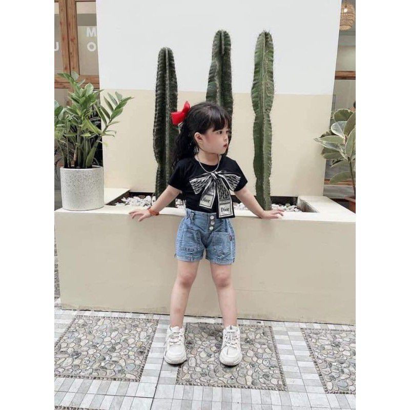 Sét bộ áo nơ Dior, quần jean sành điệu bé gái 8-33kg