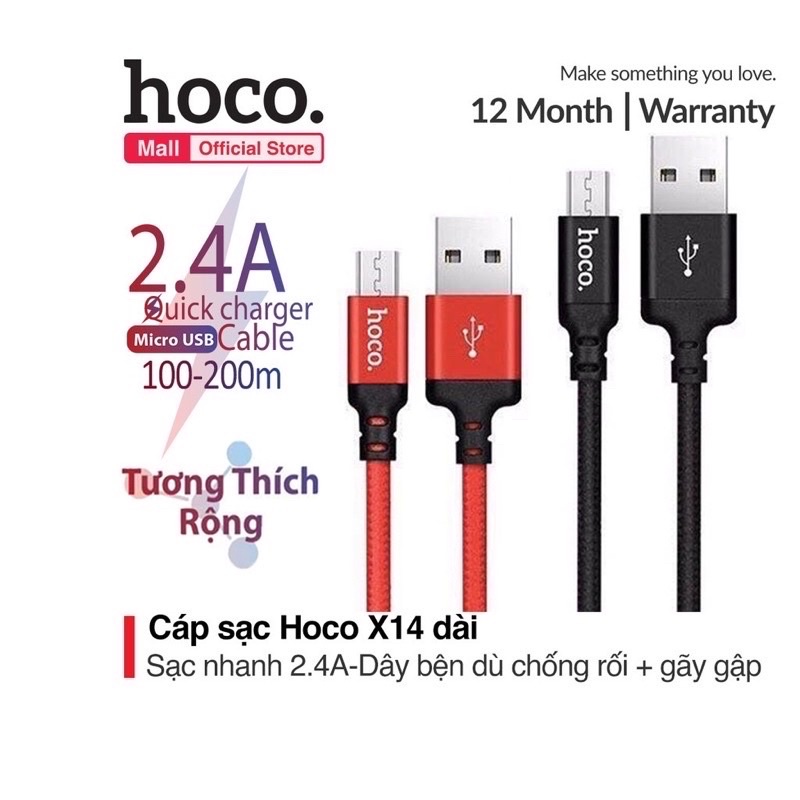Dây cáp sạc Hoco X14 cho ip,Androi ,Type ( 1m ,2m ) Hàng