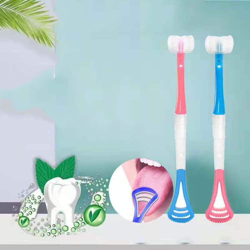 Bộ 4 Bàn Chải Đánh Răng Ba Mặt Tay Cầm Nhựa Siêu Mịn Chống Vi Khuẩn Chăm Sóc Răng Miệng Cho Bé