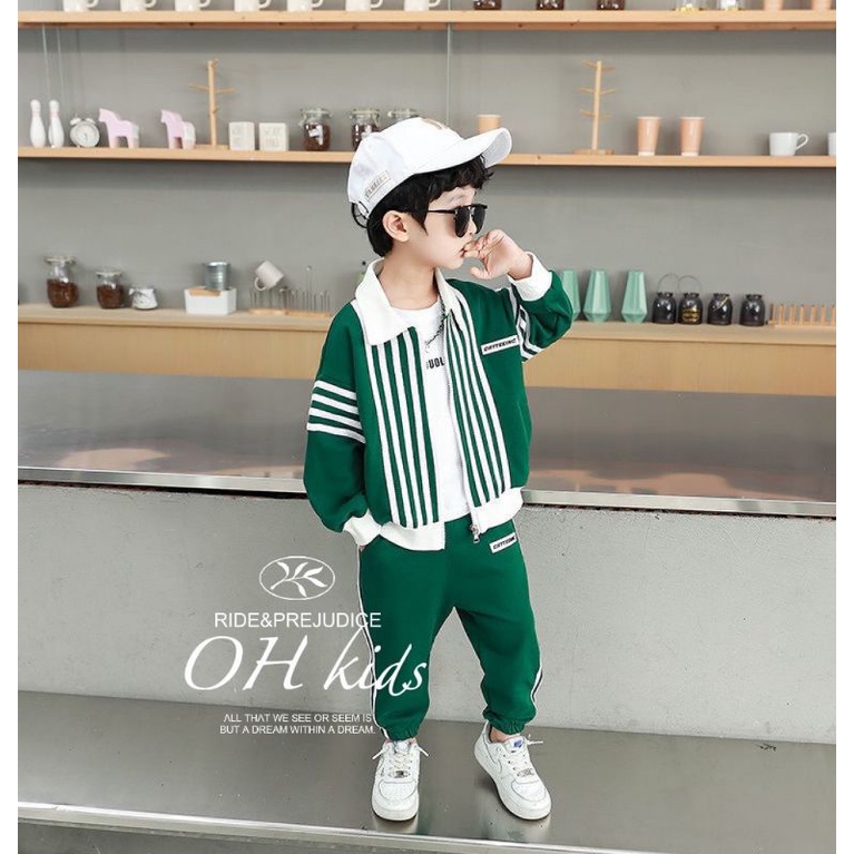 Sét bộ quần áo thu đông da cá thể thao khoá kéo cao cấp bé trai