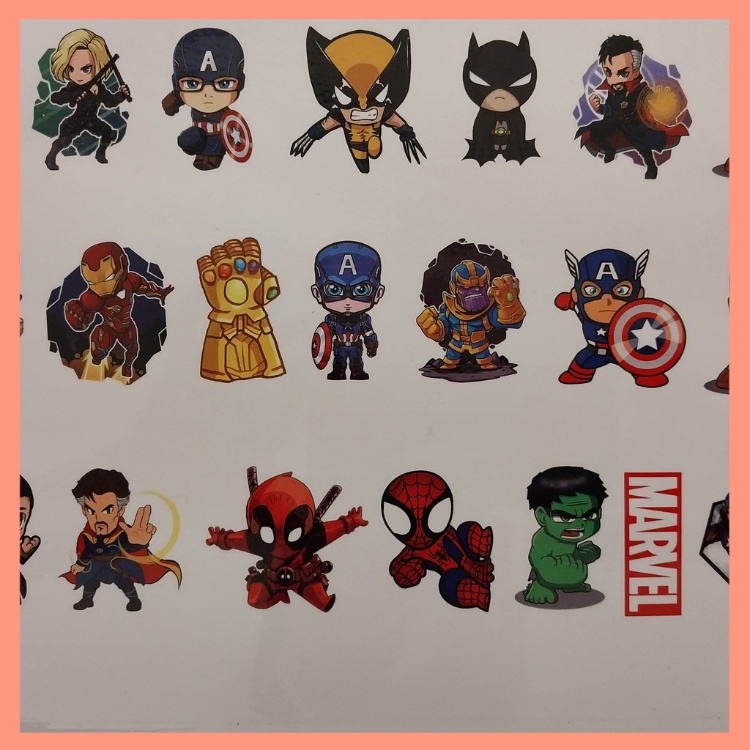 Sticker Marvel DC Comics dán laptop, điện thoại, đàn guitar, mũ bảo hiểm, vali, xe máy