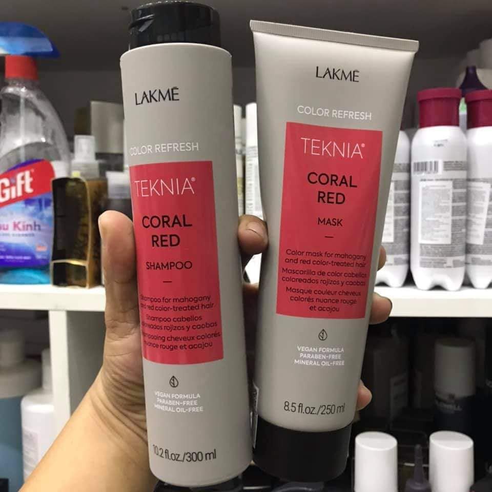 Dầu gội và mặt nạ BỔ SUNG HẠT MÀU cho tóc nhuộm đỏ Lakme Teknia REFRESH CORAL Red Refresh 300ml - 200ml