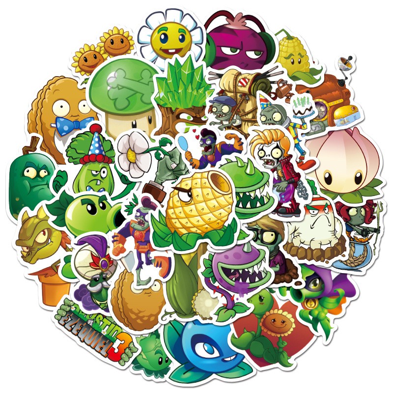 JOJO· Bộ Hình Dán Chống Thấm 🌻 Plants vs. Zombies, 50 tờ/bộ