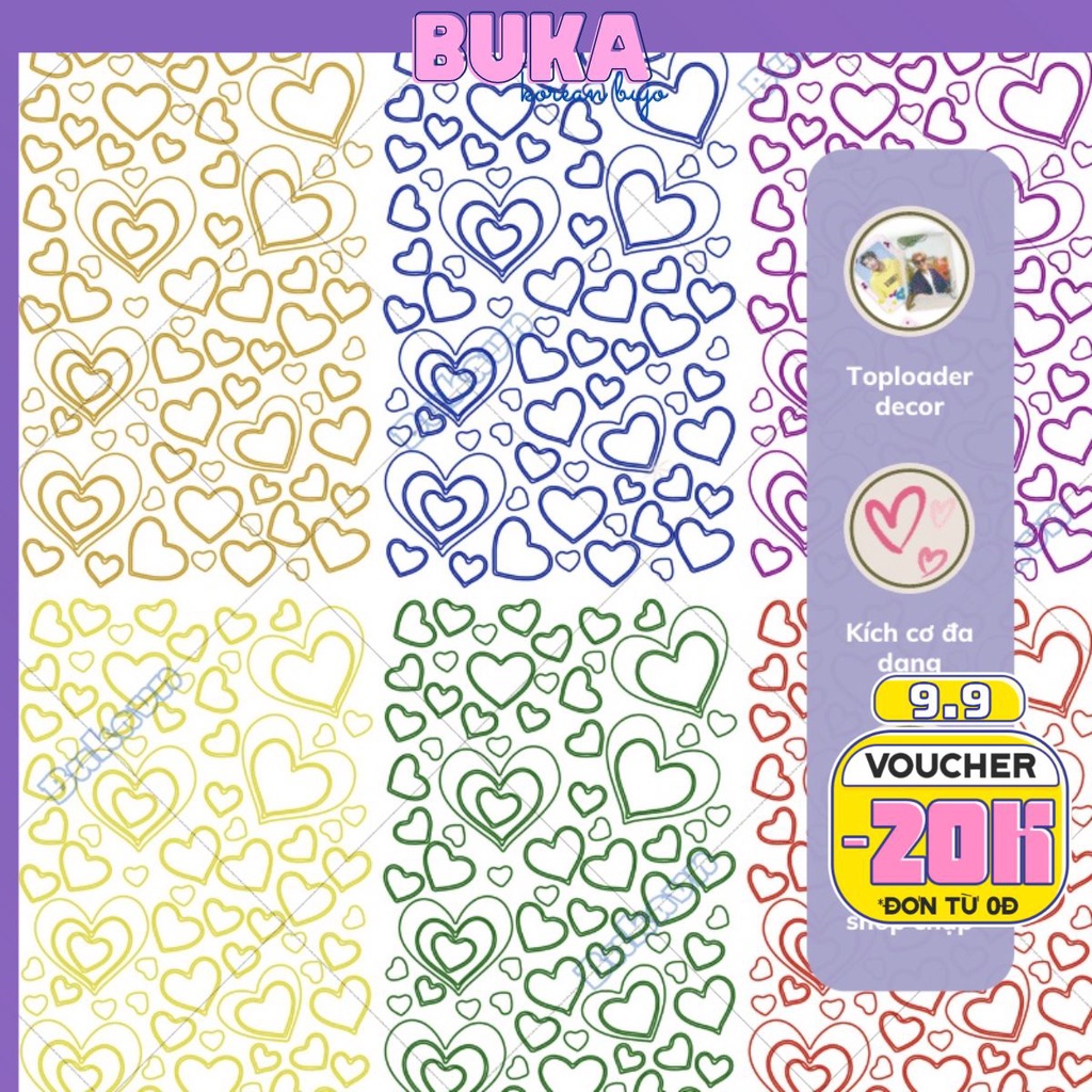 Sticker trái tim dễ thương trang trí sổ, sticker toploader decor đựng ảnh idol Kpop Buka