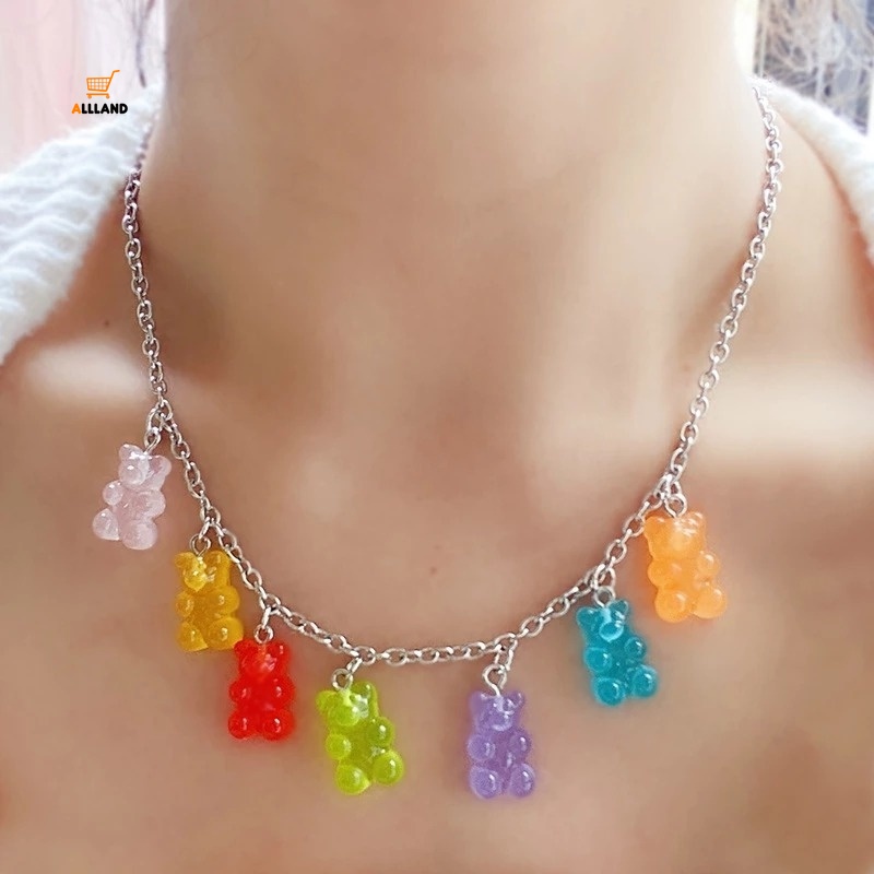 Vòng cổ choker mặt gấu Teddy màu kẹo dễ thương phong cách Hàn Quốc