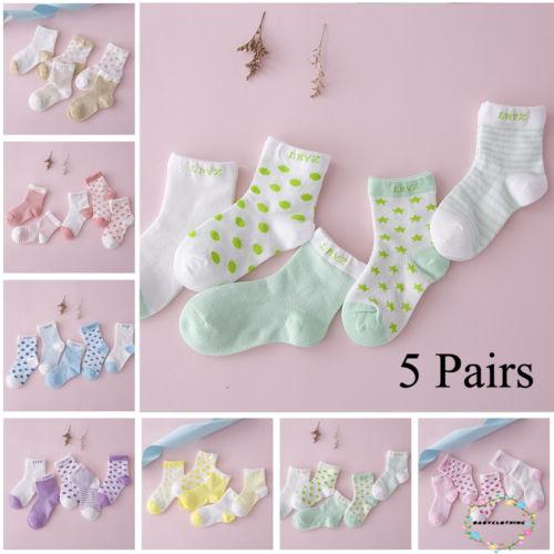 Bộ 5 đôi tất cotton in họa tiết hoạt hình nhiều màu tùy chọn cho bé 0-6 tuổi