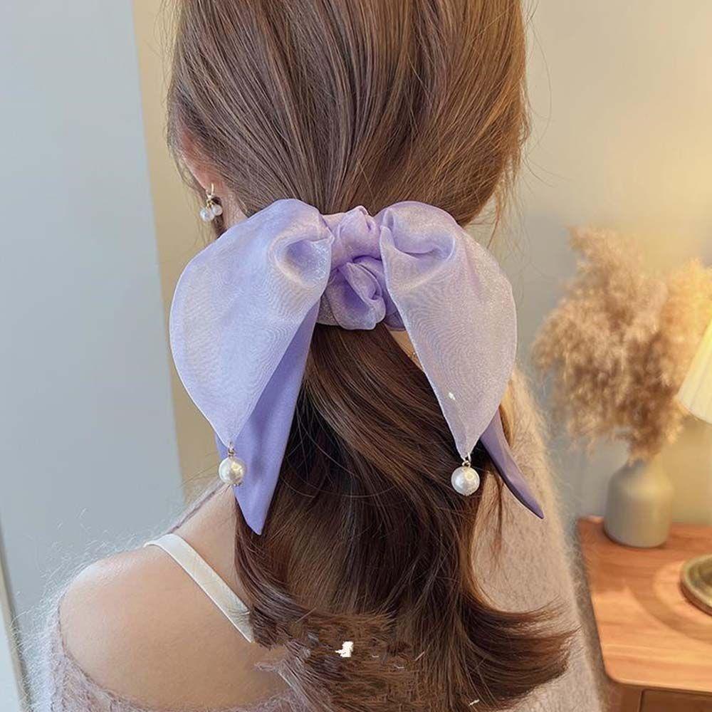 NICKOLAS Dây Cột Tóc Co Giãn Đính Nơ Màu Tím Phong Cách Vintage Cho Nữ