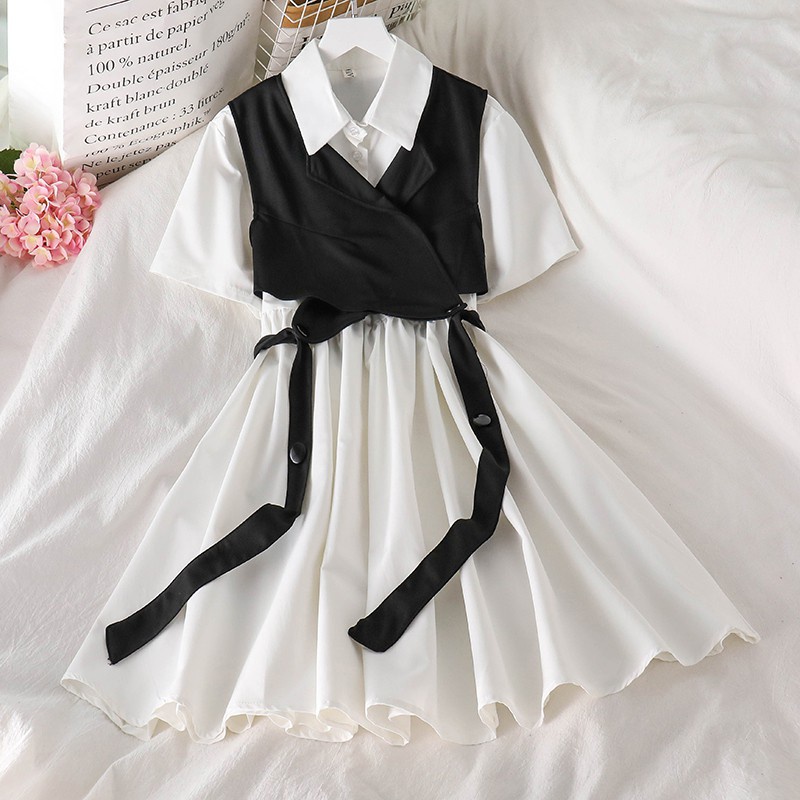 Set Váy Sơ Mi Kèm GiLe Đai Tách Chất Liệu Mềm Mịn Mặc Được Hai Kiểu Daisy Boutique Mã 308