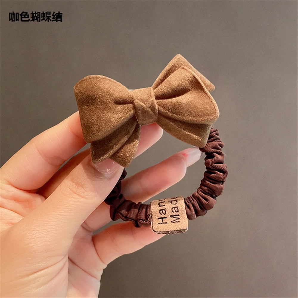 Dây Cột Tóc Nơ Màu Cà Phê Phối Bóng Lông Dễ Thương Thời Trang Cho Nữ