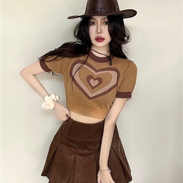 Áo thun dệt kim ZHELIHANGFEI tay ngắn hở rốn quyến rũ