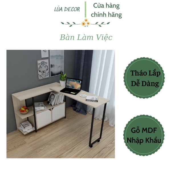 BÀN LÀM VIỆC THÔNG MINH KÈM GIÁ SÁCH XOAY THÀNH BÀN CHỮ L TIẾT KIỆM DIỆN TÍCH