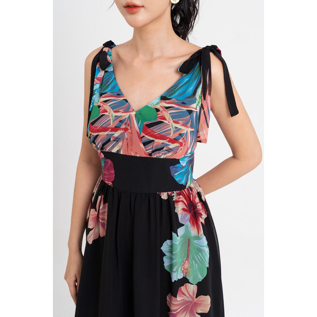 Đầm Maxi Nữ LAMER Nơ Vai Nhún Ngực L63M22H034