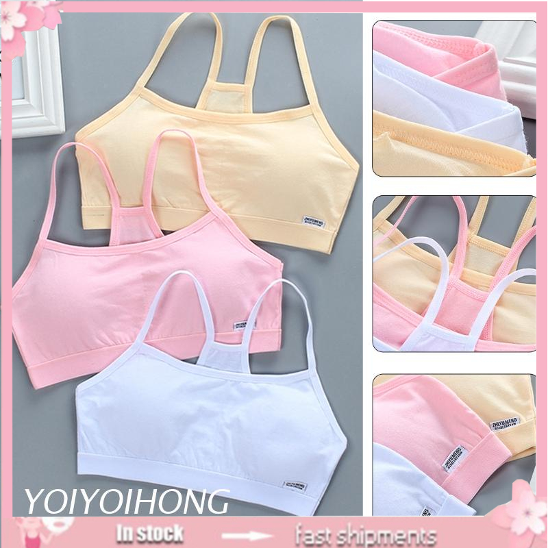 Áo lót hai lớp màu trơn in chữ có đệm ngực cho bé gái