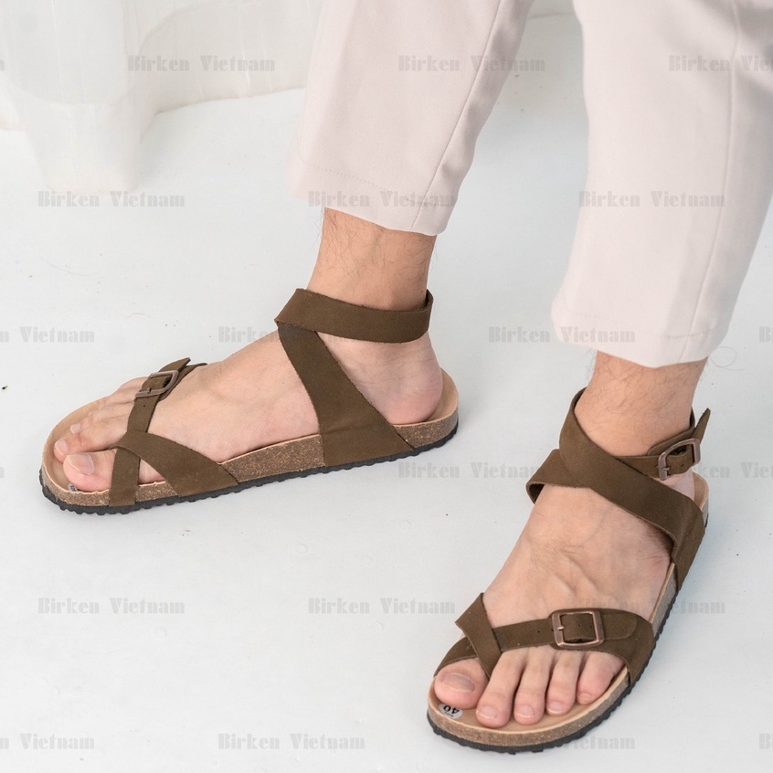 [ Lót Chống Nước ] DK16 - Sandal Birken Đế Trấu, Sandal Da Bò Unisex Nam và Nữ Quai xỏ ngón Bioline