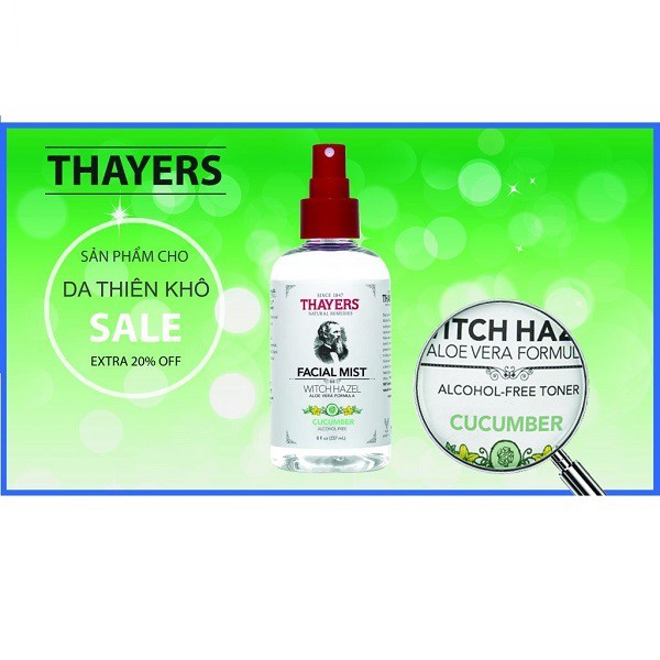 Nước hoa hồng Se Khít Lỗ Chân Lông Dạng Xịt Thayers Witch Hazel Cucumber 237ml + Tặng 1 bông tẩy trang Ipek 80 miếng